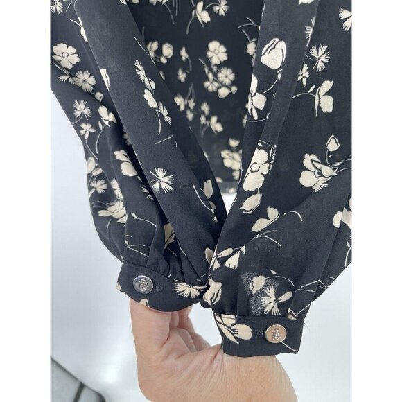 Lauren Ralph Lauren Chalsie Black Floral Print Blouse Cold Shoulder Top Size PL - Picture 11 of 14